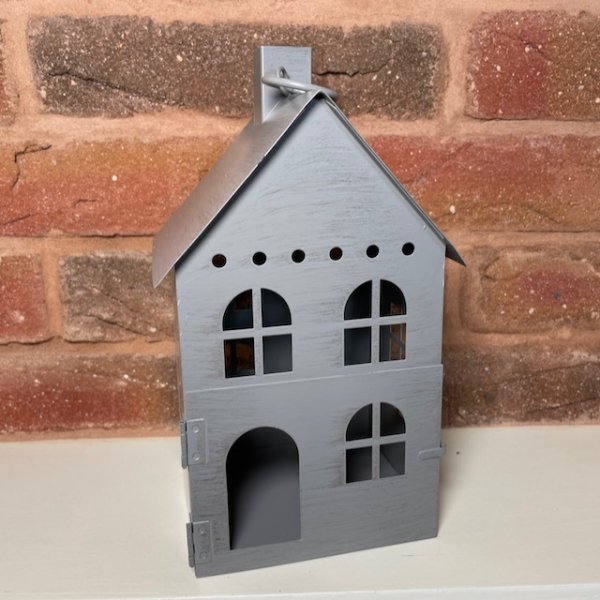 Metall Laterne 'Haus', grau